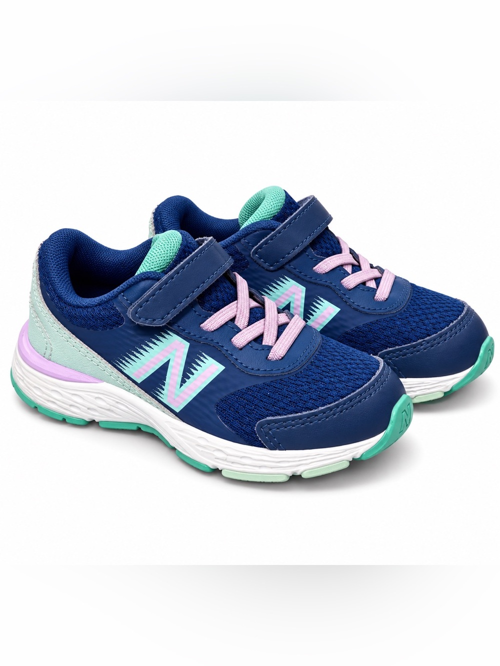 New Balance Kids Running Shoes Navy Mint Lavender Hook & Loop Size 7